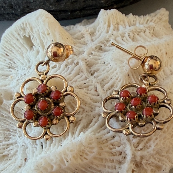 Vintage Zuni Native American Handcrafted 14K Red Coral Earrings - Picture 15 of 15